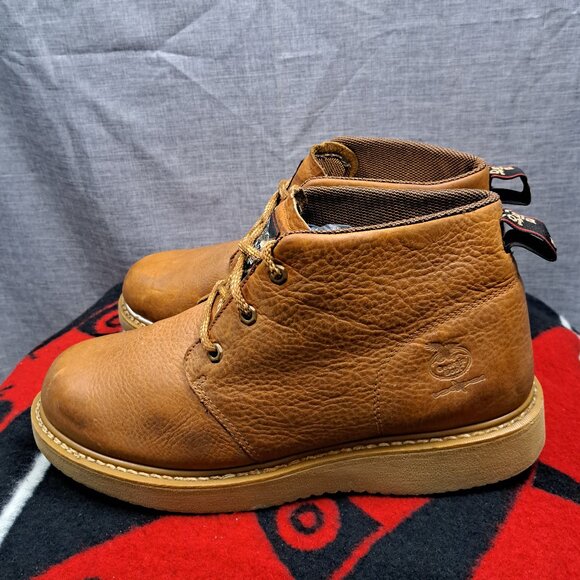 Size 12 Georgia Boots Men Barracuda Brown Leather SPR Wedge Chukka Work Boots - Picture 1 of 15